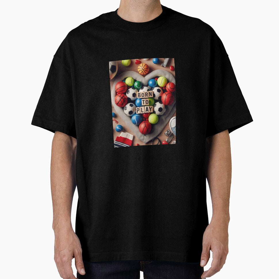 Born to Play Sports Ball Heart Illustration with - Adult & Kids T-Shirts, Sweatshirts & Hoodies apparel design preview 1