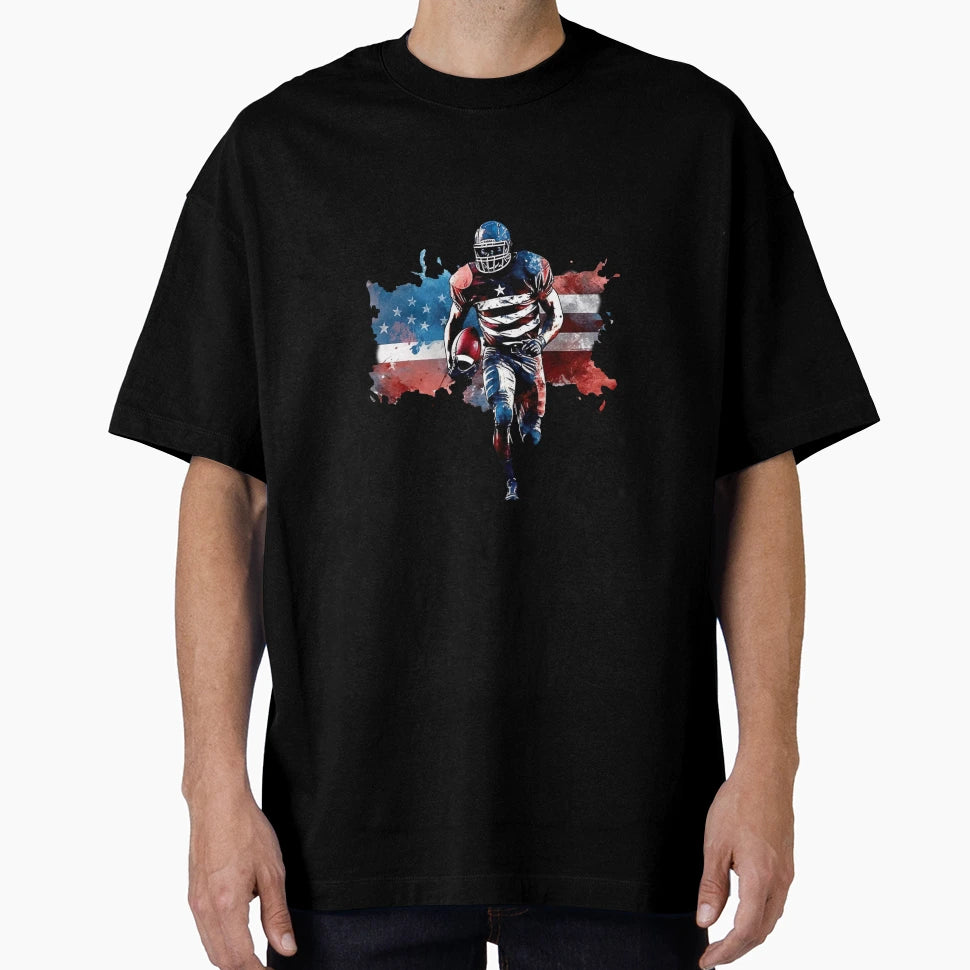 American Football Player American Flag T-Shirt - Custom Art Print Men Women - T-Shirt, Sweatshirt, Hoodie