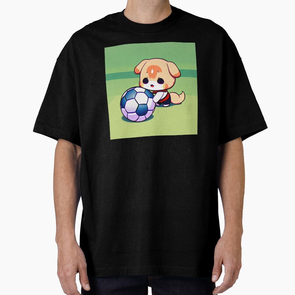 Chibi Dog With Soccer Ball by BAYFAIRE - Adult & Kids T-Shirts, Sweatshirts & Hoodies apparel design preview 1
