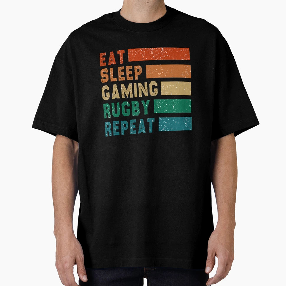 Funny Rugby Gift Eat Sleep Gaming T-Shirt - Minimalist Print Men Women - T-Shirt, Sweatshirt, Hoodie