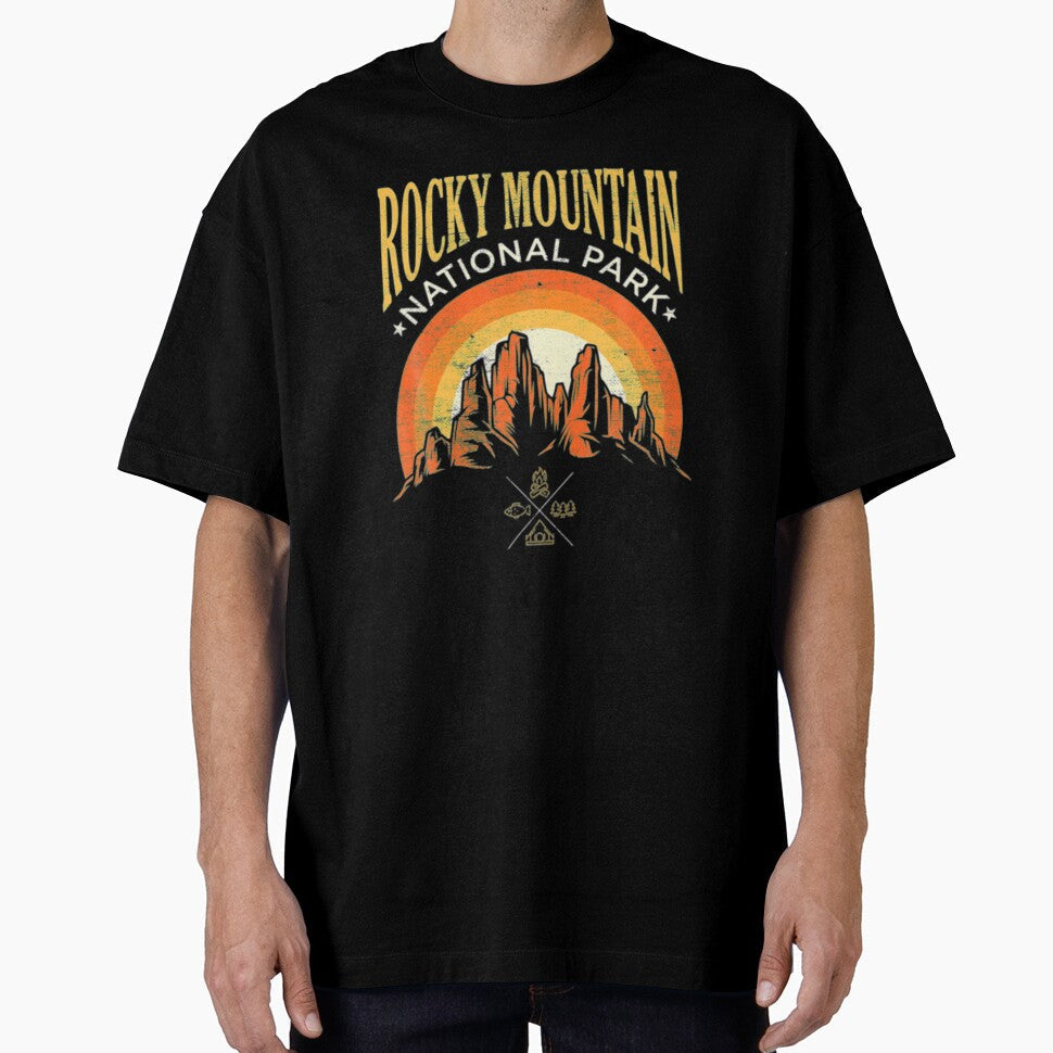 Rocky Mountain National Park Retro Sunset Clothing by - Adult & Kids T-Shirts, Sweatshirts & Hoodies apparel design preview 1
