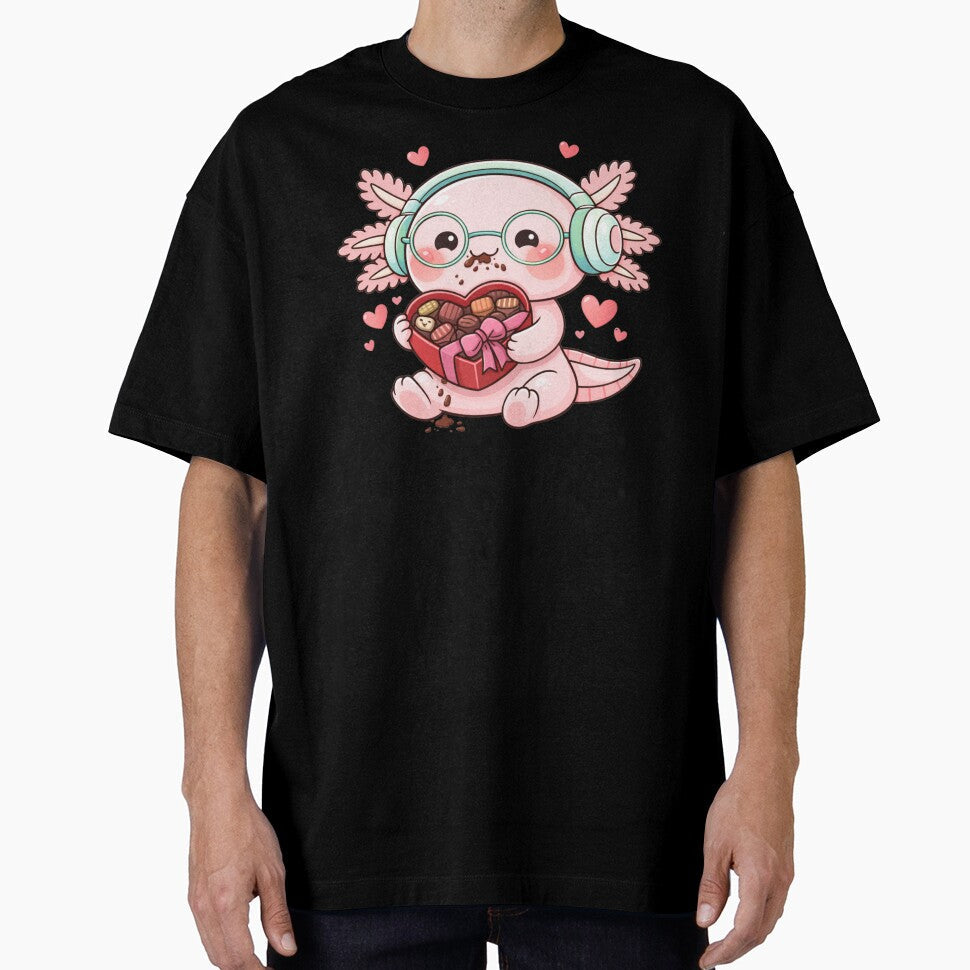Chocolate Lover Valentine Axolotl Cute Kawaii with - Adult & Kids T-Shirts, Sweatshirts & Hoodies apparel design preview 1