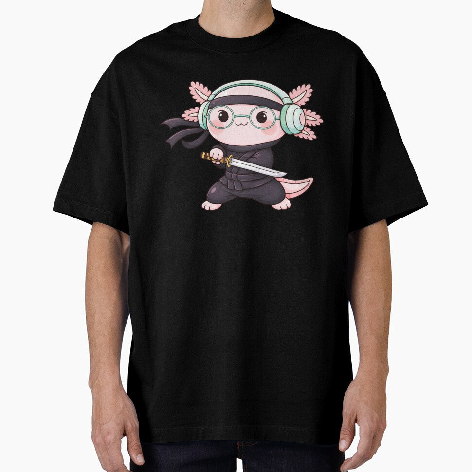 Sword Master Ninja Axolotl Cute Kawaii with Katana - Adult & Kids T-Shirts, Sweatshirts & Hoodies apparel design preview 1