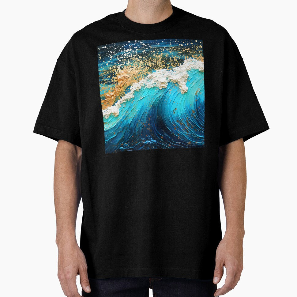 Fantasy Ocean Wave With Golden White Foam Abstract by - Adult & Kids T-Shirts, Sweatshirts & Hoodies apparel design preview 1