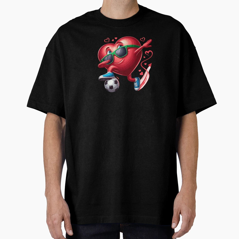 Playful Soccer Ball Heart Dab Valentines T-Shirt - Novelty Apparel Unisex - T-Shirt, Sweatshirt, Hoodie