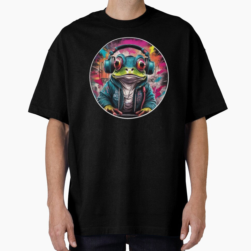 Graffitti Frog in Headphones by Boxing Kangaroo - Adult & Kids T-Shirts, Sweatshirts & Hoodies apparel design preview 1