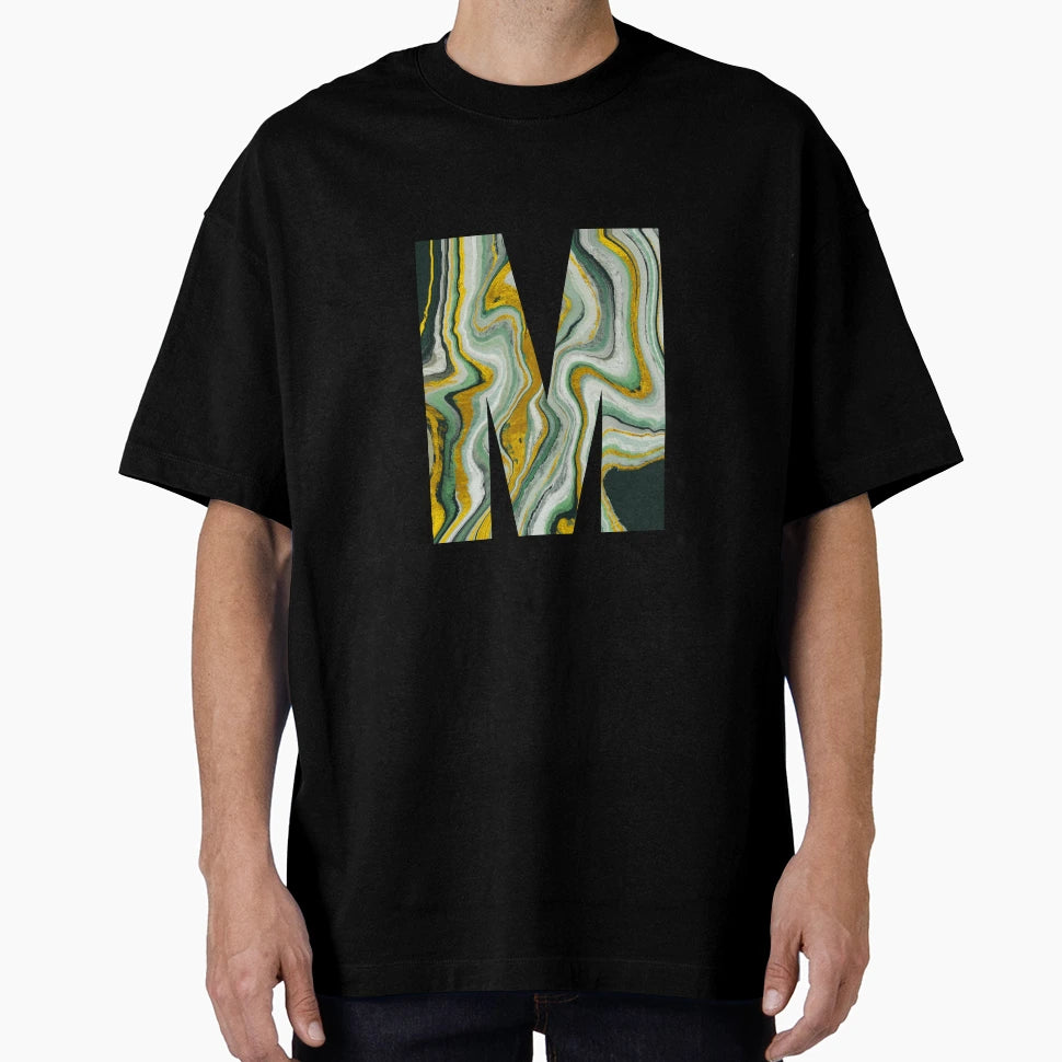 Letter M Green Marble Font T-Shirt - Minimalist Print Unisex - T-Shirt, Sweatshirt, Hoodie