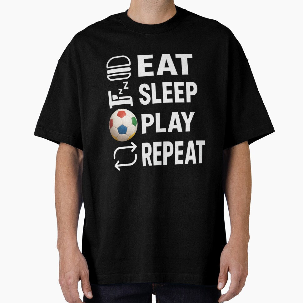 Eat Sleep Play Repeat Soccer (black and dark) by - Adult & Kids T-Shirts, Sweatshirts & Hoodies apparel design preview 1