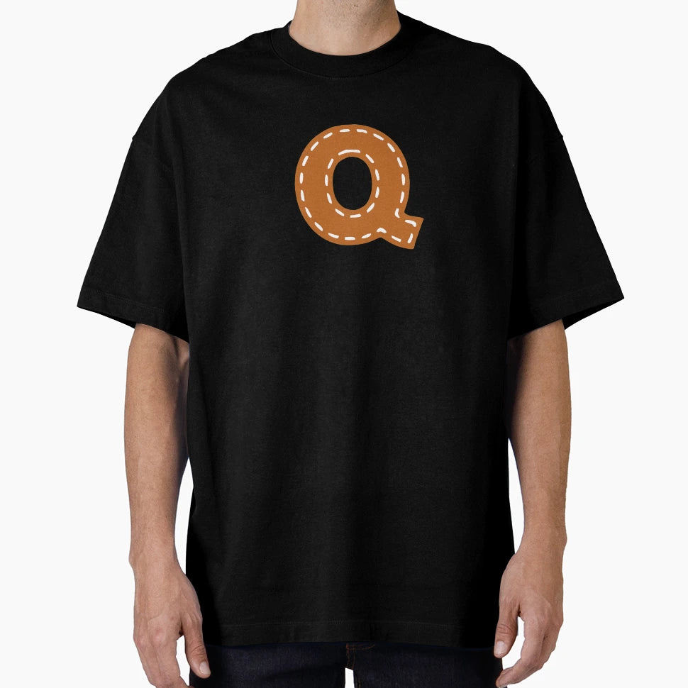 Q Letter Sewn College Usa Leather T-Shirt - Aesthetic Graphic for Adults - T-Shirt, Sweatshirt, Hoodie