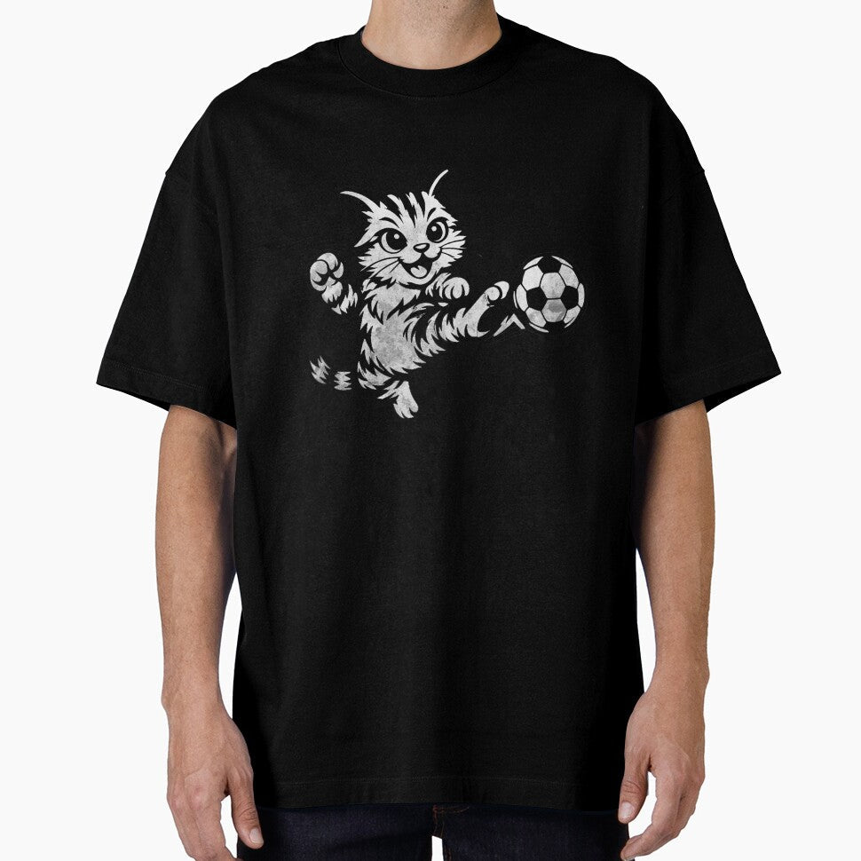 Funny Soccer Cat Kicking Ball Minimalist Line Art - Adult & Kids T-Shirts, Sweatshirts & Hoodies apparel design preview 1