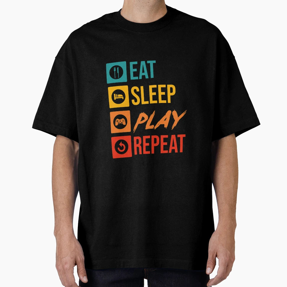 Eat Sleep Play Repeat Gamer T-Shirt - Trendy Graphic for Adults - T-Shirt, Sweatshirt, Hoodie