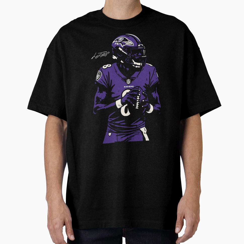 LJ 8 Ravens Stencil Football T-Shirt - Fun Novelty Design Men Women - T-Shirt, Sweatshirt, Hoodie