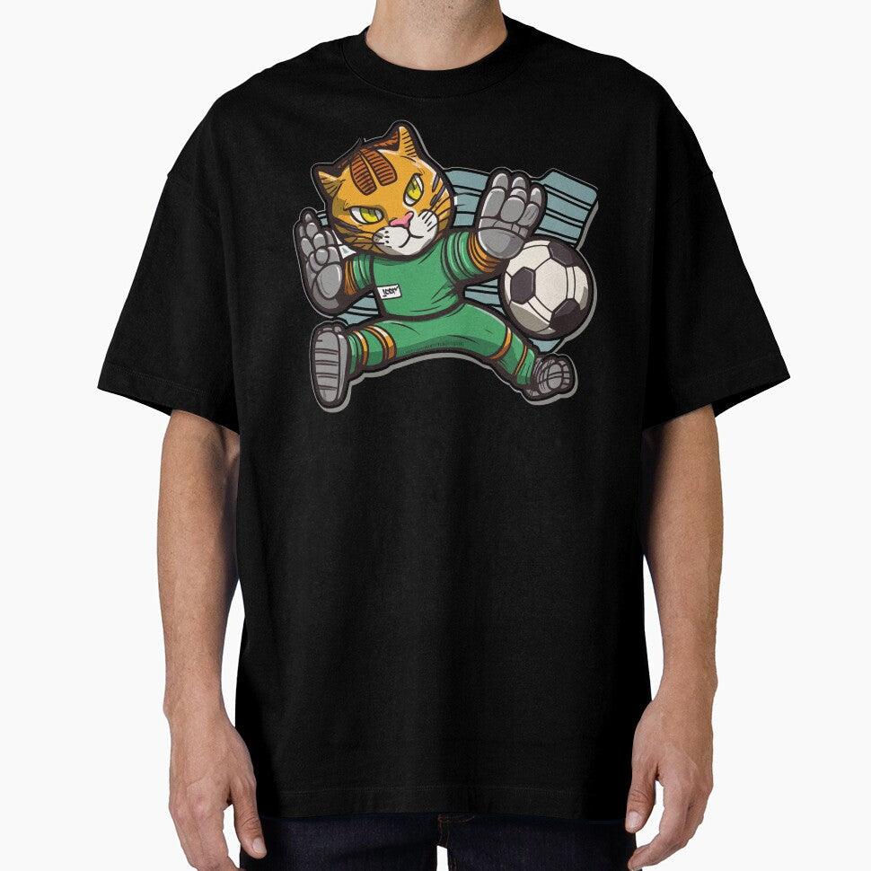Cat football golkeeper making a save by M16ka7a - Adult & Kids T-Shirts, Sweatshirts & Hoodies apparel design preview 1