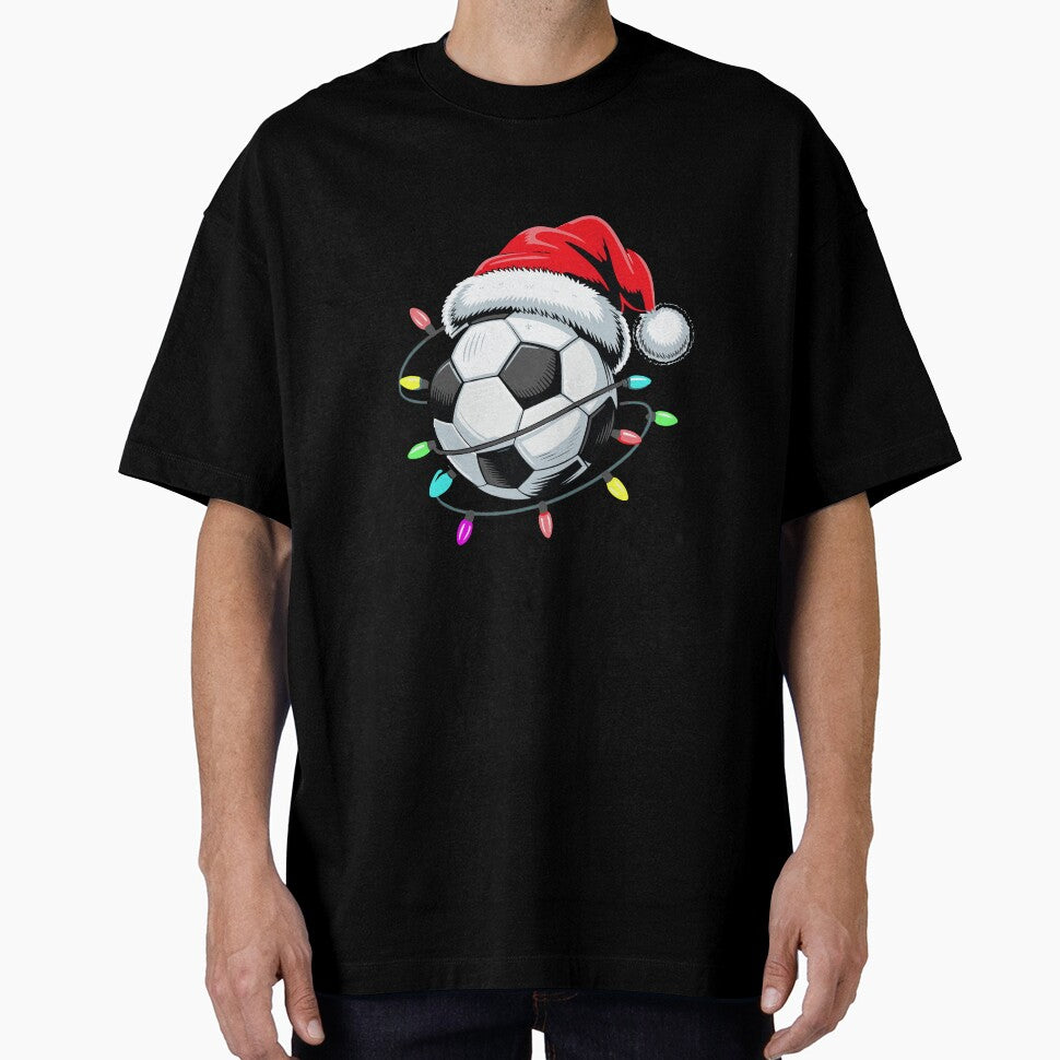 Santa Soccer Ball Christmas Lights Kids Boys Women - Adult & Kids T-Shirts, Sweatshirts & Hoodies apparel design preview 1