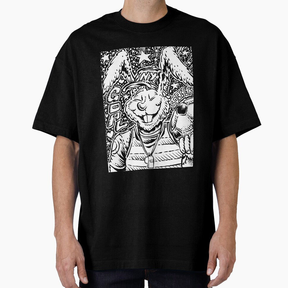 Kid bunny with ball, loves to play soccer by dpachers - Adult & Kids T-Shirts, Sweatshirts & Hoodies apparel design preview 1