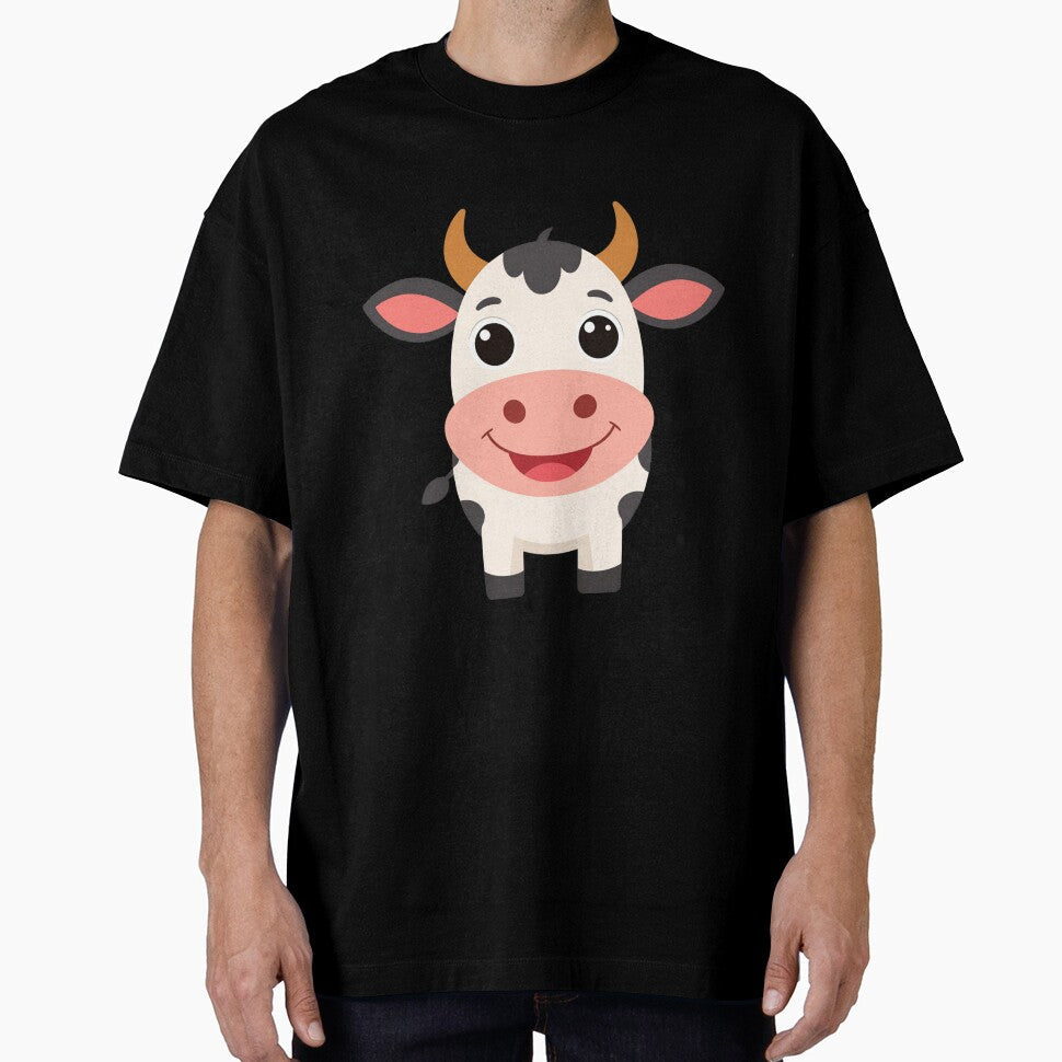 Smiling Cartoon Cow with Big Eyes Cute Farm Animal - Adult & Kids T-Shirts, Sweatshirts & Hoodies apparel design preview 1