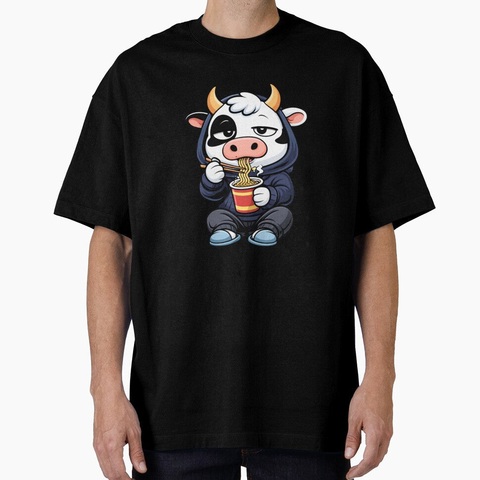 Late Night Ramen Cow Cute Mascot Style Cozy Adult - Adult & Kids T-Shirts, Sweatshirts & Hoodies apparel design preview 1