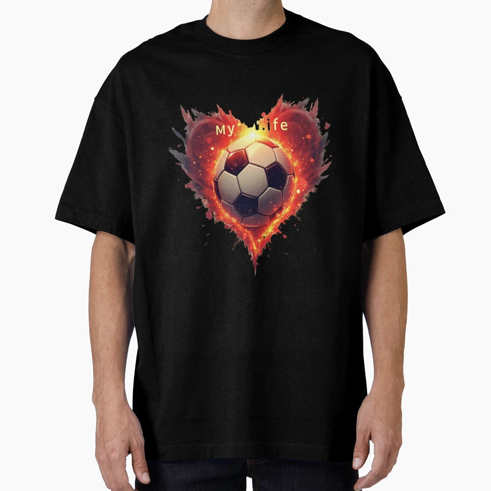 Fiery Soccer Football Heart Fans T-Shirt - Fun Novelty Design Unisex - T-Shirt, Sweatshirt, Hoodie
