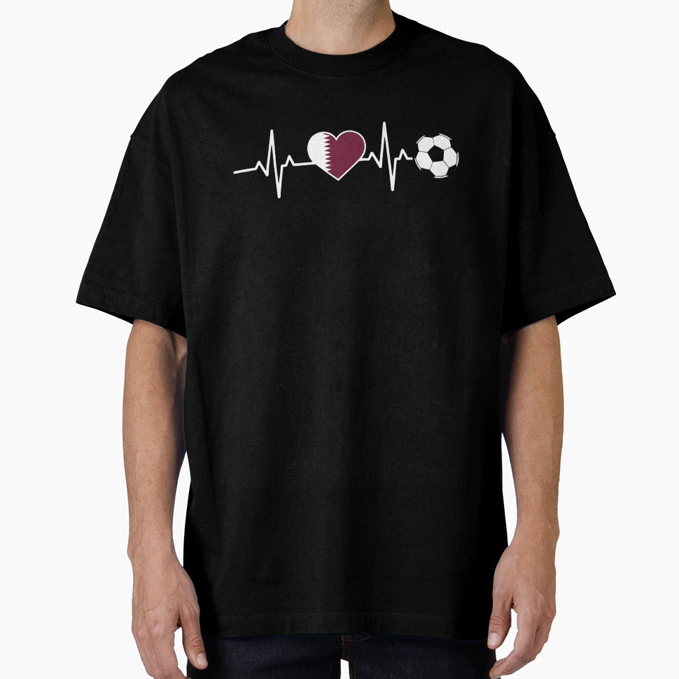 Qatar Football Heartbeat T-Shirt - Custom Art Print Unisex - T-Shirt, Sweatshirt, Hoodie