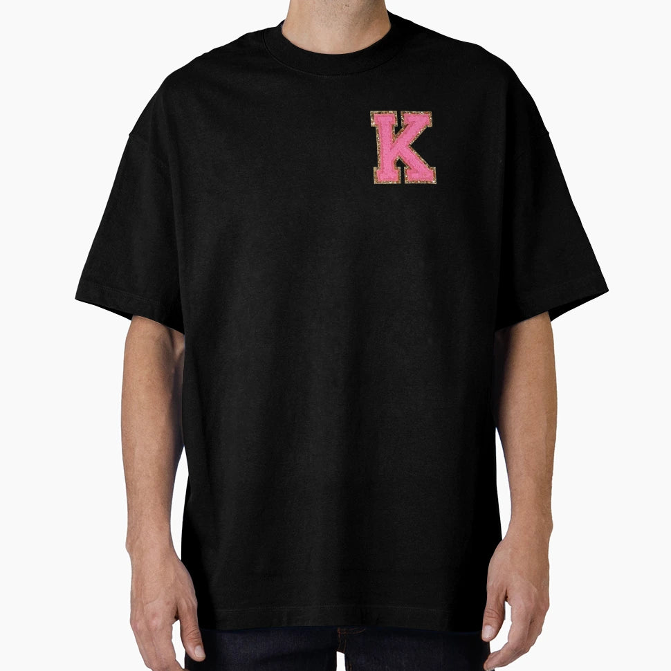 K Bubblegum Glitter Varsity Letter T-Shirt - Casual Everyday Wear Unisex - T-Shirt, Sweatshirt, Hoodie