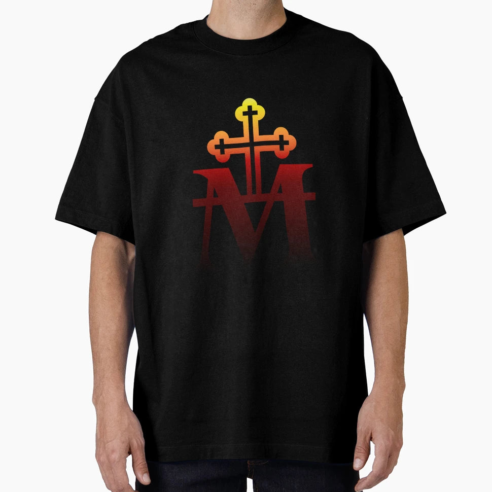 Fire Marian Symbol Cross Catholic T-Shirt - Fun Novelty Design for Adults - T-Shirt, Sweatshirt, Hoodie