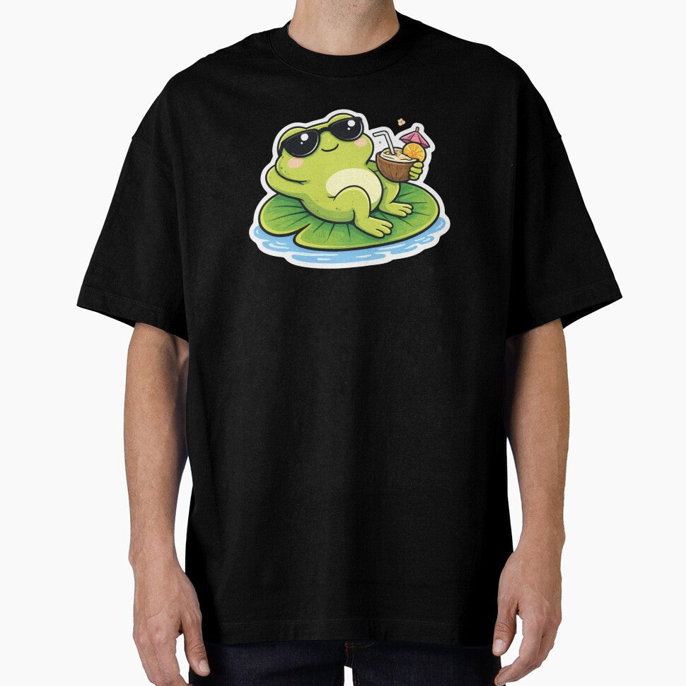 Chill Frog Drinking Coconut Funny Relax Meme Cute - Adult & Kids T-Shirts, Sweatshirts & Hoodies apparel design preview 1
