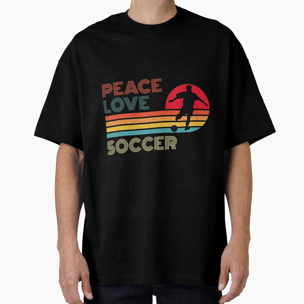 Peace Love Soccer Striped Sunset T-Shirt - Custom Art Print for Adults - T-Shirt, Sweatshirt, Hoodie