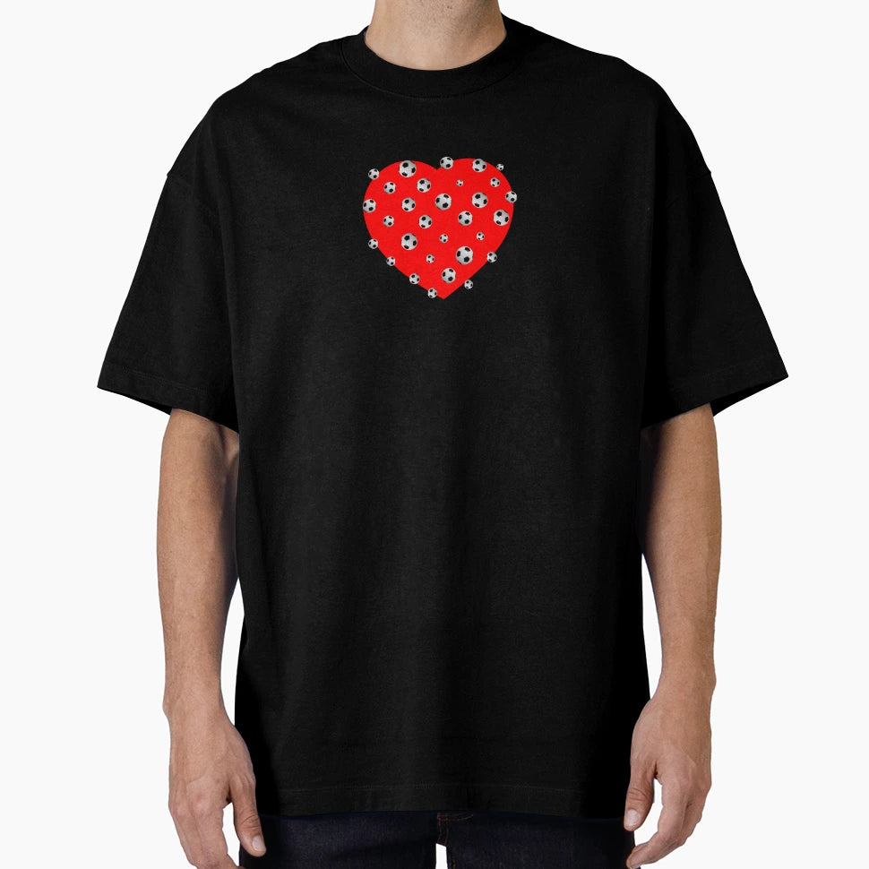 Football And Red Heart T-Shirt - Minimalist Print Men Women - T-Shirt, Sweatshirt, Hoodie