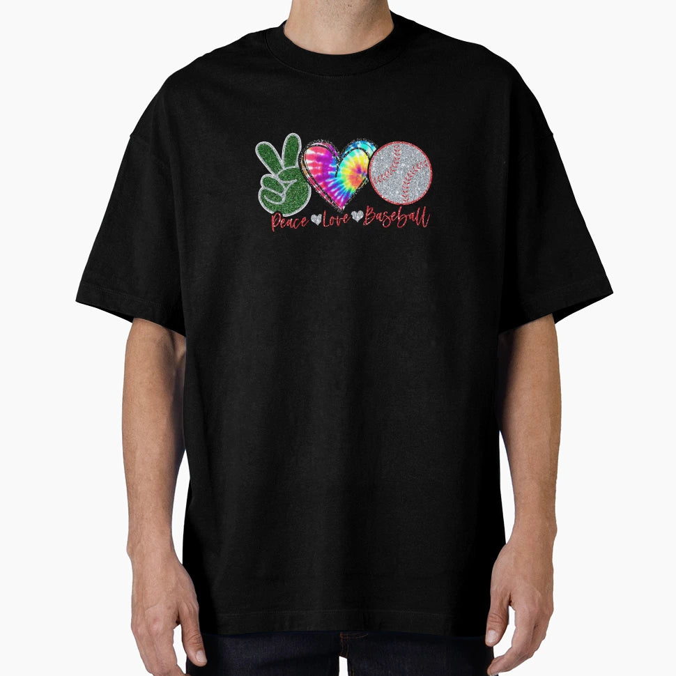 Peace Love Baseball Heart Hand Ball Sports T-Shirt - Trendy Graphic Unisex - T-Shirt, Sweatshirt, Hoodie
