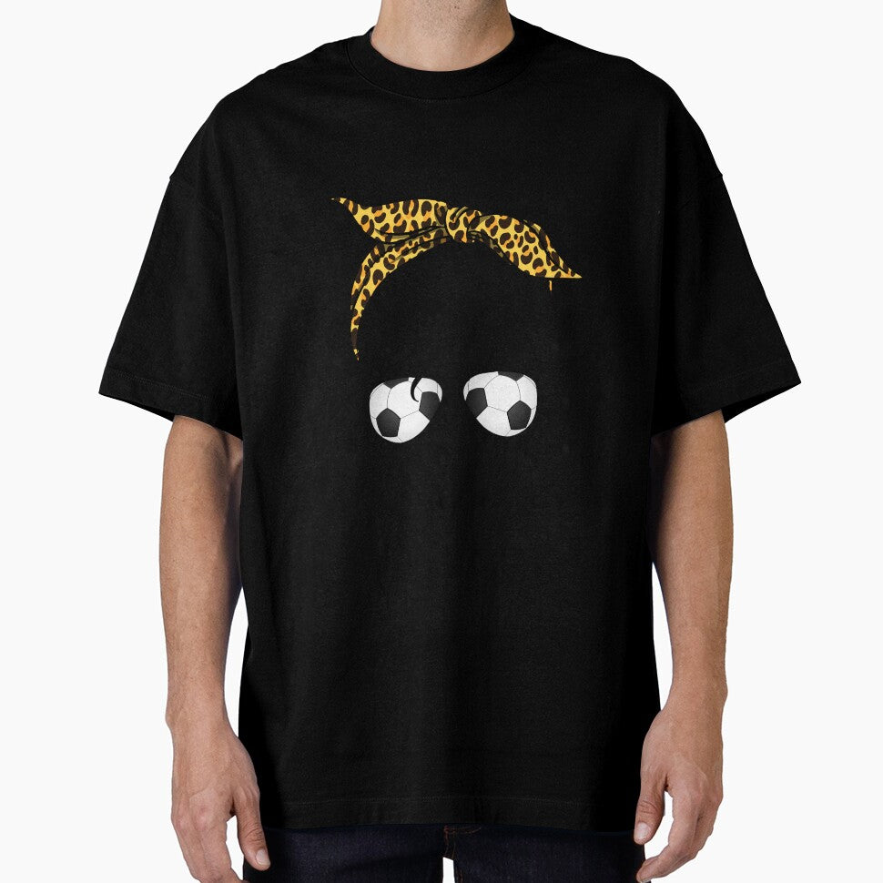 Soccer Mom With Leopard And Messy Bun by Lemon Pepper - Adult & Kids T-Shirts, Sweatshirts & Hoodies apparel design preview 1
