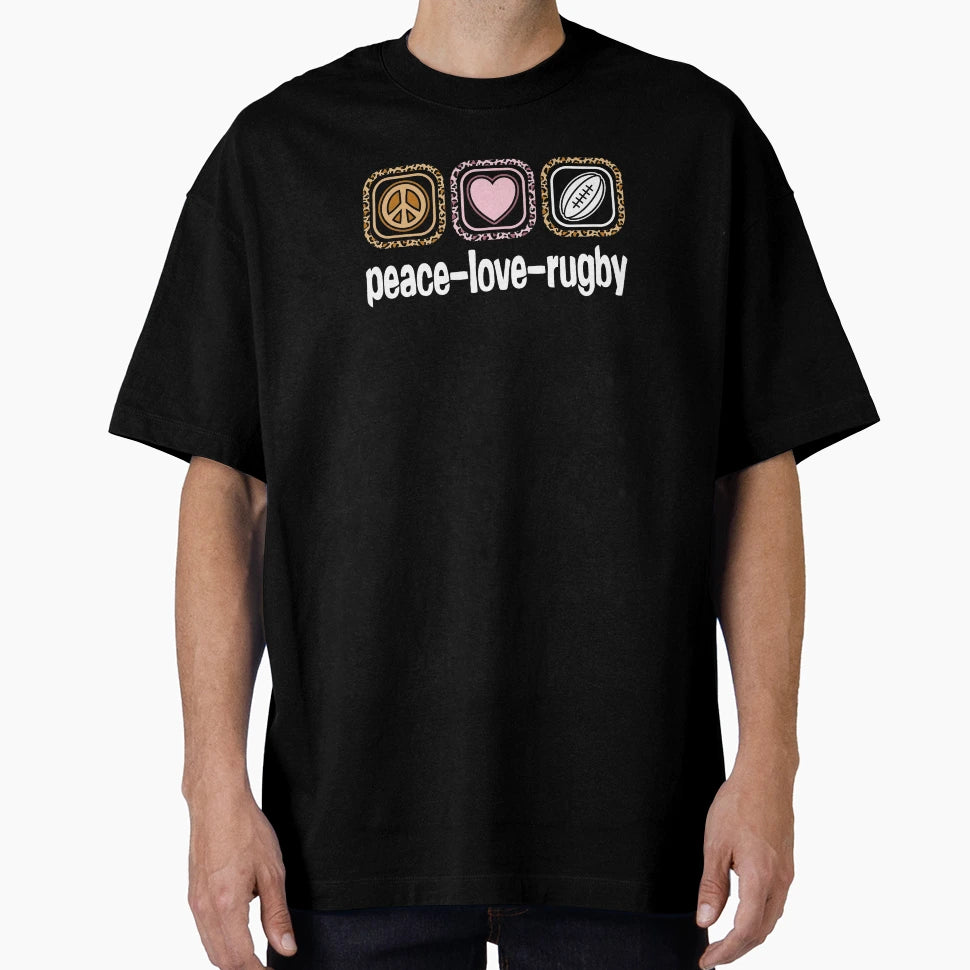 Peace Love Rugby Leopard Sports T-Shirt - Streetwear Style Men Women - T-Shirt, Sweatshirt, Hoodie