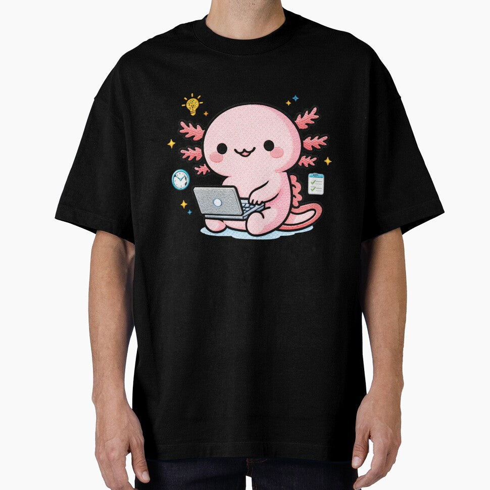 Laptop Work Axolotl Cute Kawaii From Home by - Adult & Kids T-Shirts, Sweatshirts & Hoodies apparel design preview 1