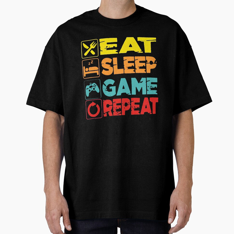 Eat Sleep Game Repeat Funny Gamer Lifestyle, Top by - Adult & Kids T-Shirts, Sweatshirts & Hoodies apparel design preview 1