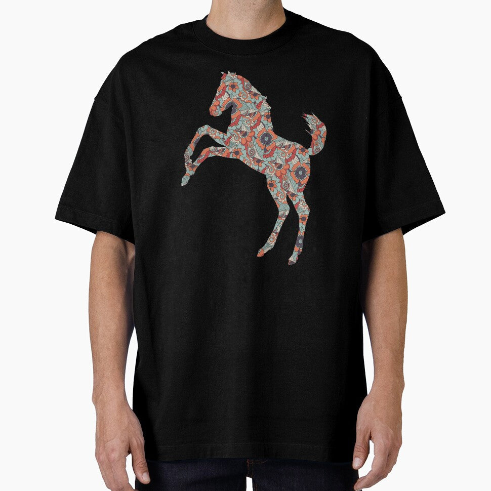 Mustang Horse Floral Pattern by SoccaTamam - Adult & Kids T-Shirts, Sweatshirts & Hoodies apparel design preview 1