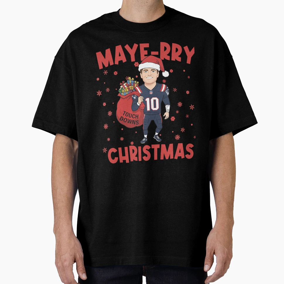 Drake Maye Santa Claus Touch Downs New T-Shirt - Trendy Graphic Unisex - T-Shirt, Sweatshirt, Hoodie