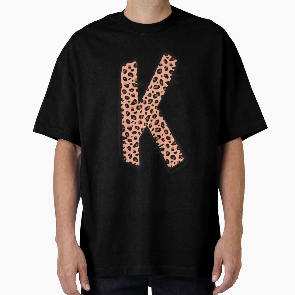 Monogram Letter K Leopard T-Shirt - Aesthetic Graphic Men Women - T-Shirt, Sweatshirt, Hoodie
