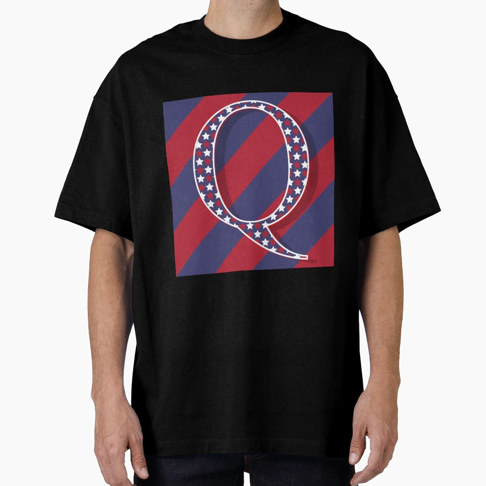 Letter Q Americana Old Glory Red And T-Shirt - Novelty Apparel for Adults - T-Shirt, Sweatshirt, Hoodie