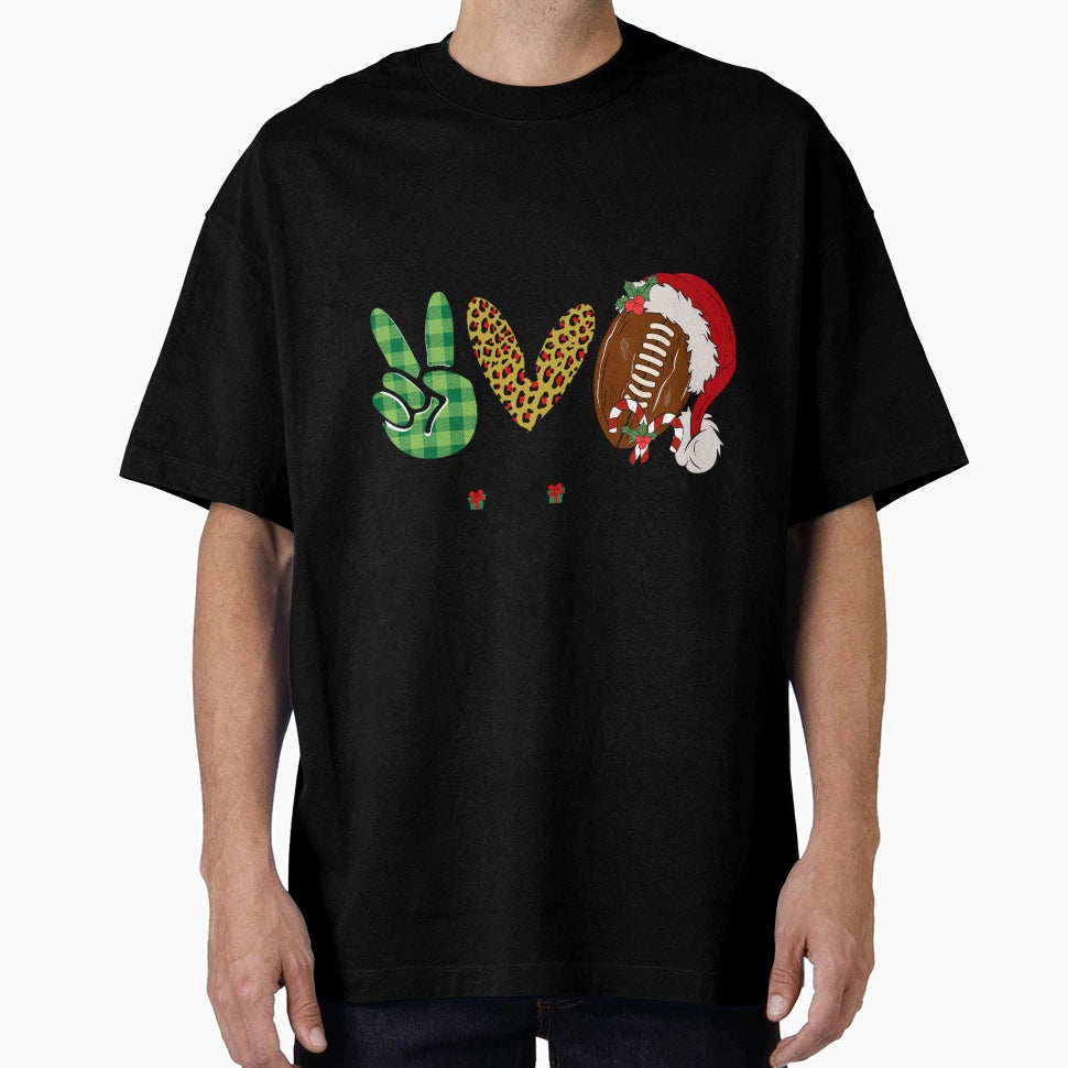 Peace Love Football Decoration T-Shirt - Minimalist Print Men Women - T-Shirt, Sweatshirt, Hoodie