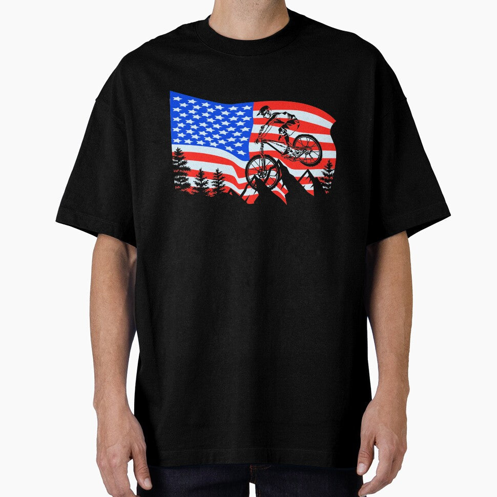 American Flag Mountain Bike by OneMTB - Adult & Kids T-Shirts, Sweatshirts & Hoodies apparel design preview 1