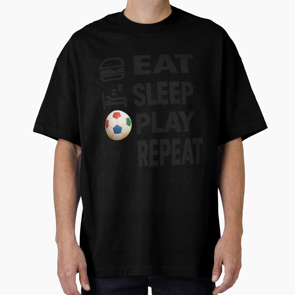 Eat Sleep Play Repeat Soccer by martin&matt artwork - Adult & Kids T-Shirts, Sweatshirts & Hoodies apparel design preview 1