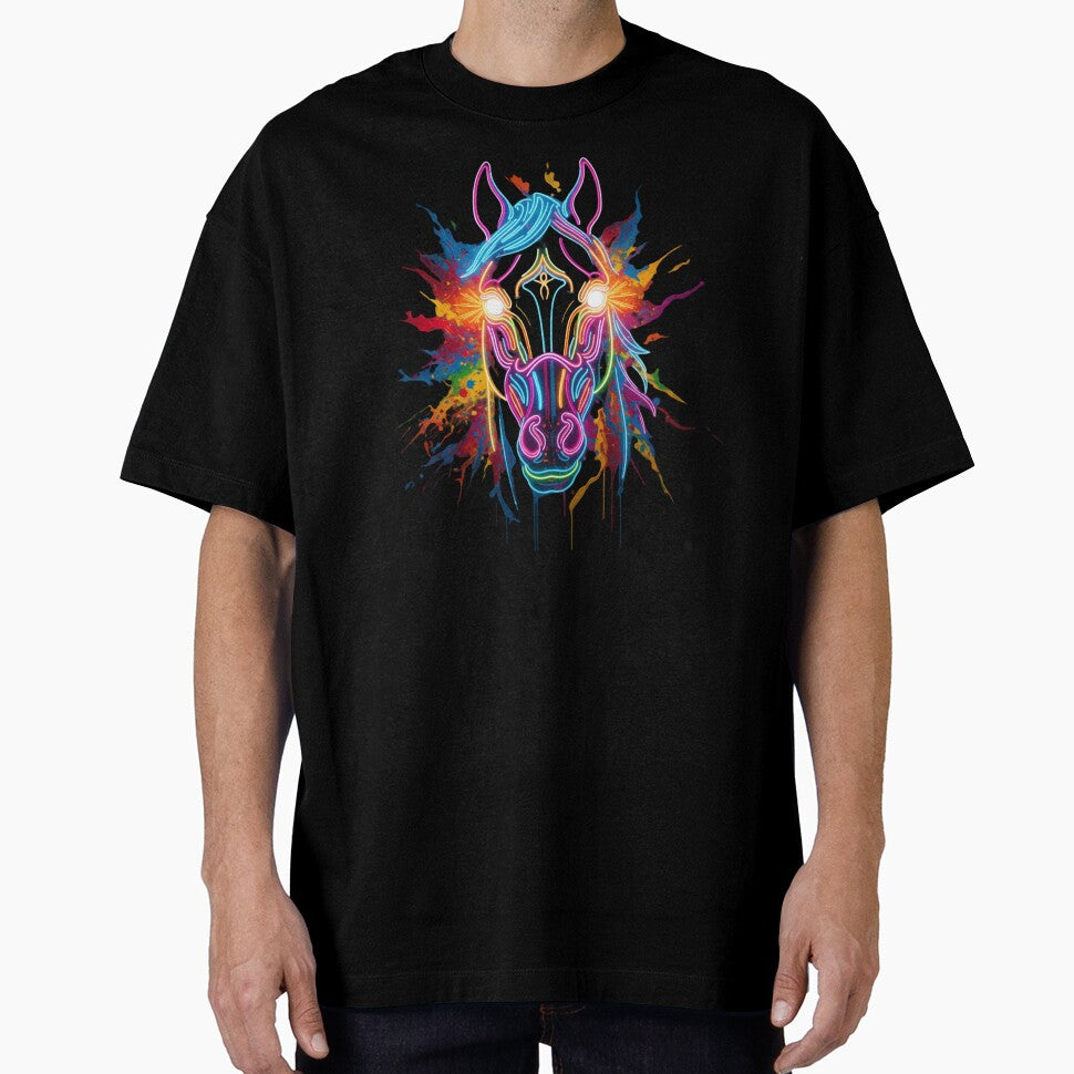 Neon Glow Psychedelic Horse Cyberpunk Vibrant Art by - Adult & Kids T-Shirts, Sweatshirts & Hoodies apparel design preview 1
