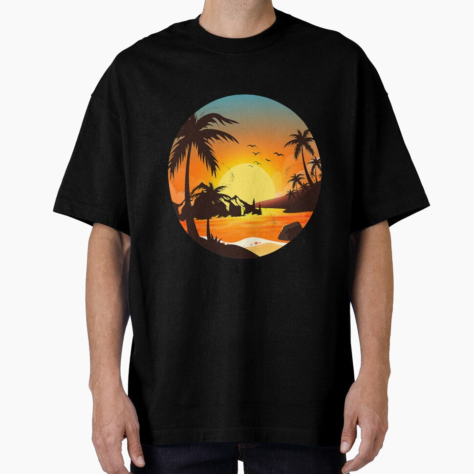 Tropical Sunset Mountains Beach by YesterDayCheck - Adult & Kids T-Shirts, Sweatshirts & Hoodies apparel design preview 1