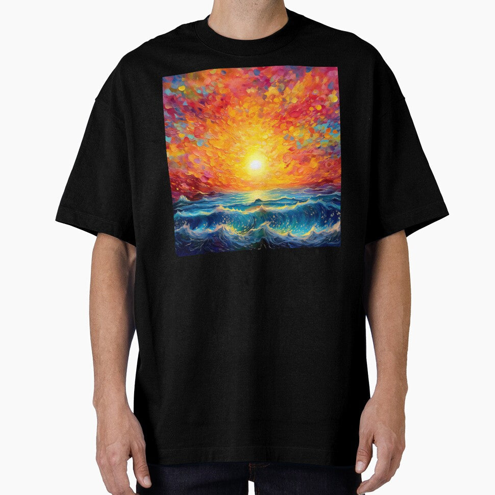 Fantasy Dramatic Fiery Vibrant Sunset Over Ocean - Adult & Kids T-Shirts, Sweatshirts & Hoodies apparel design preview 1