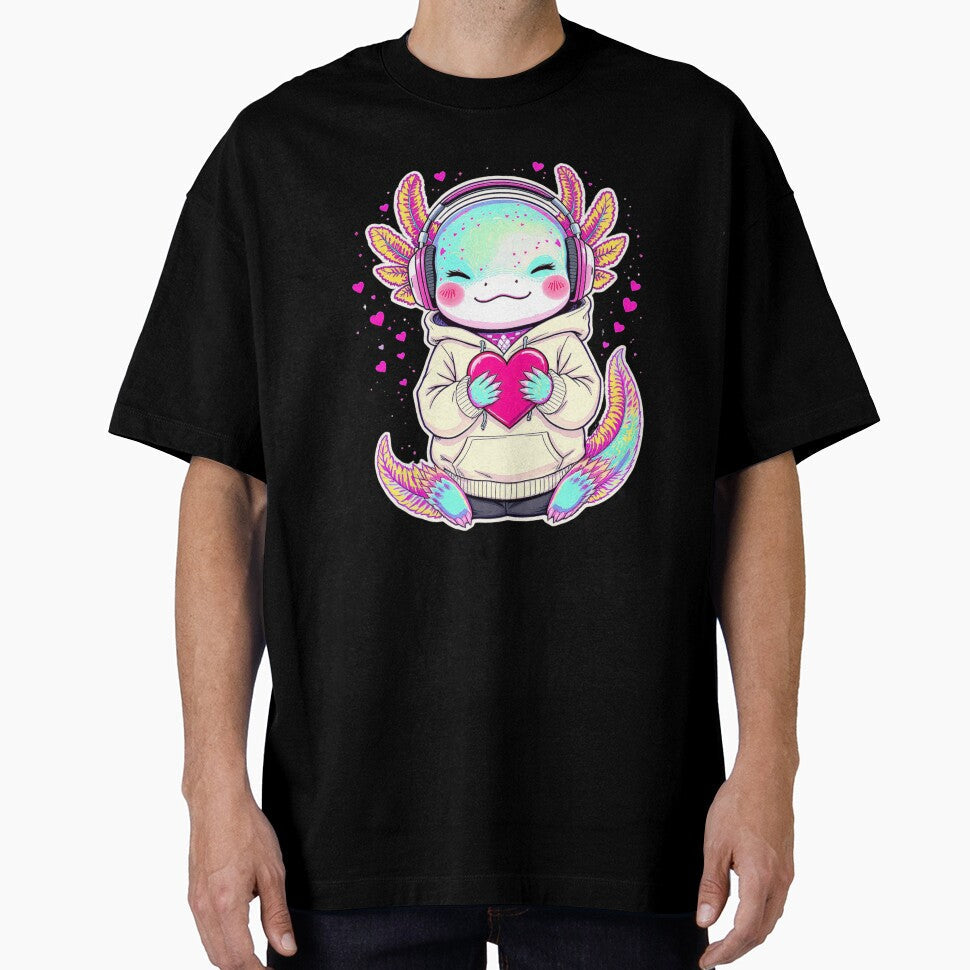 Headphone Valentine Axolotl Romantic Music Love - Adult & Kids T-Shirts, Sweatshirts & Hoodies apparel design preview 1