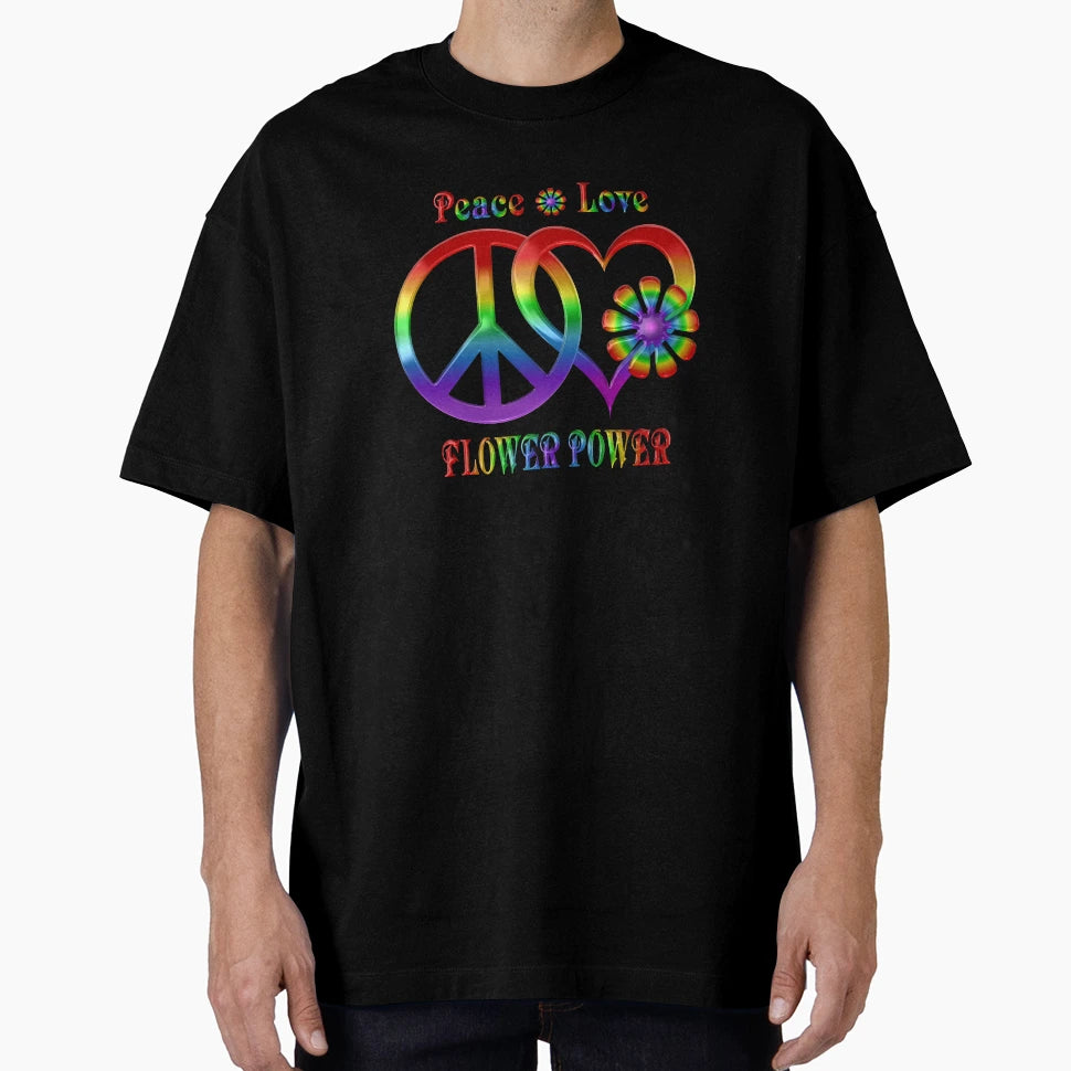 Rainbow Peace Love Flower Power T-Shirt - Minimalist Print for Adults - T-Shirt, Sweatshirt, Hoodie