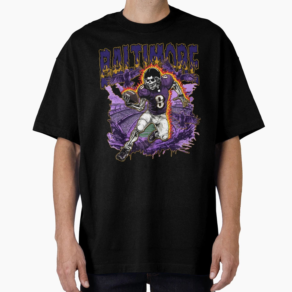 Baltimore Football Skull T-Shirt - Streetwear Style Men Women - T-Shirt, Sweatshirt, Hoodie