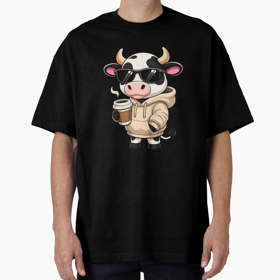 Sleepy Morning Coffee Cow Cute Chibi Cartoon Calm - Adult & Kids T-Shirts, Sweatshirts & Hoodies apparel design preview 1