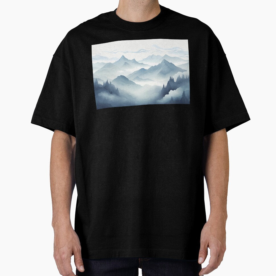 Foggy mountain range or land with forest trees - Adult & Kids T-Shirts, Sweatshirts & Hoodies apparel design preview 1