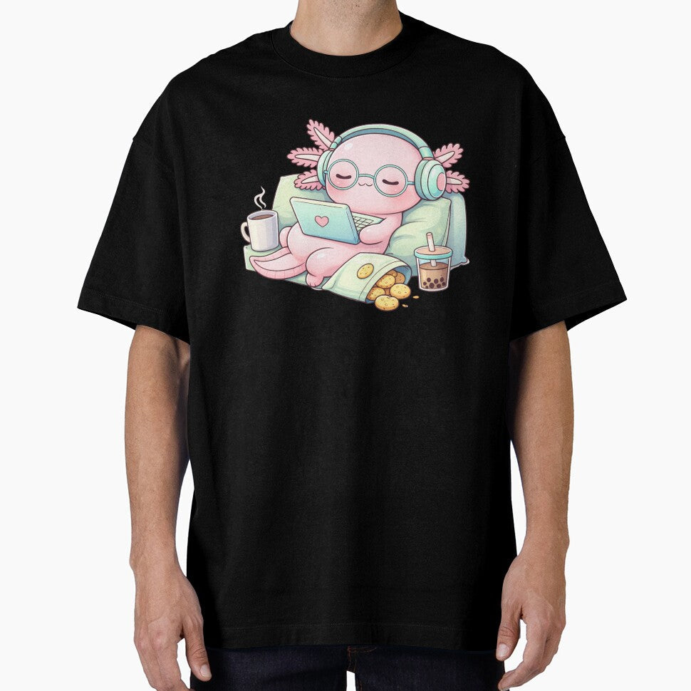 Cozy Laptop Axolotl Cute Kawaii Relaxing at Home - Adult & Kids T-Shirts, Sweatshirts & Hoodies apparel design preview 1