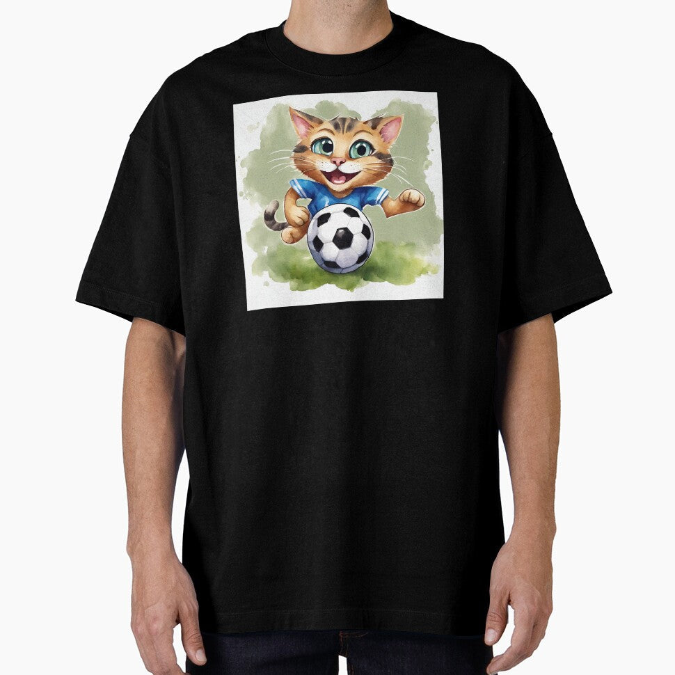 Cute Watercolor Cartoon Soccer Playing Cat by - Adult & Kids T-Shirts, Sweatshirts & Hoodies apparel design preview 1